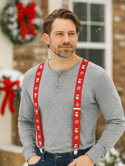 Snowman Suspenders Men's Christmas with