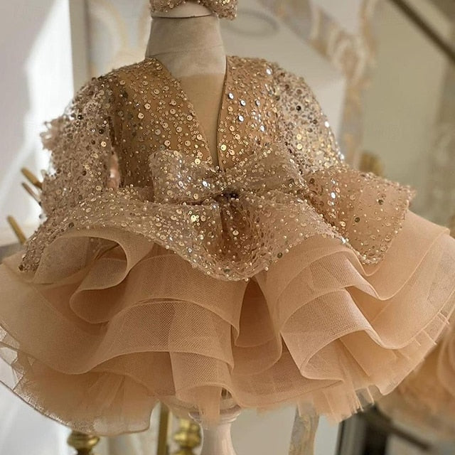 Kids Solid Party Dress Sleeve 3/4 Length Girls' Color