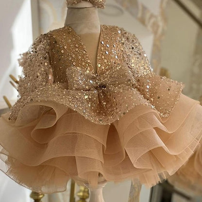 Kids Solid Party Dress Sleeve 3/4 Length Girls' Color