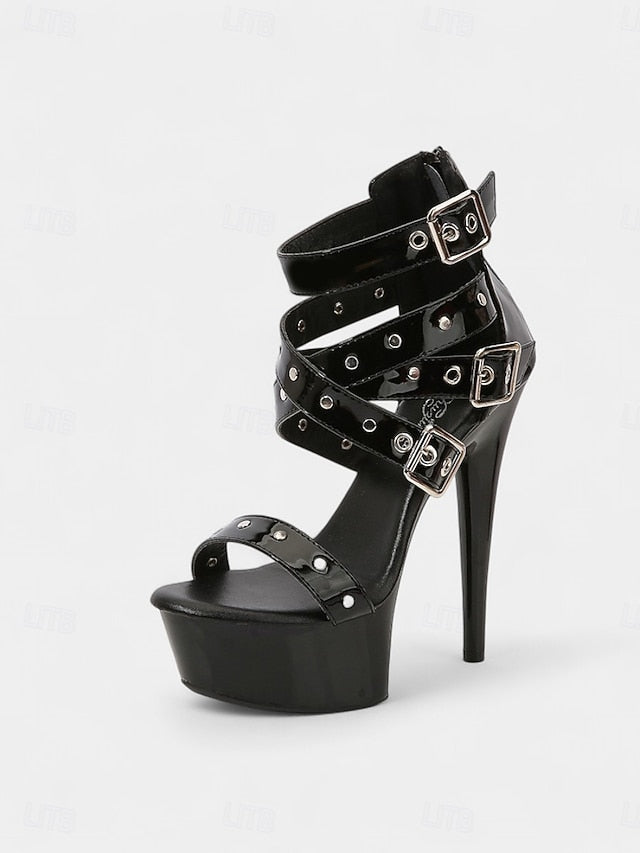 High Buckled Platform Straps Women's with and White Heels
