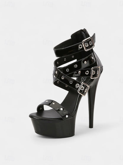 High Buckled Platform Straps Women's with and White Heels