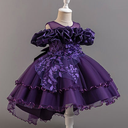 Dress Wedding Sleeve Girls' Kids Short Flower Floral Party