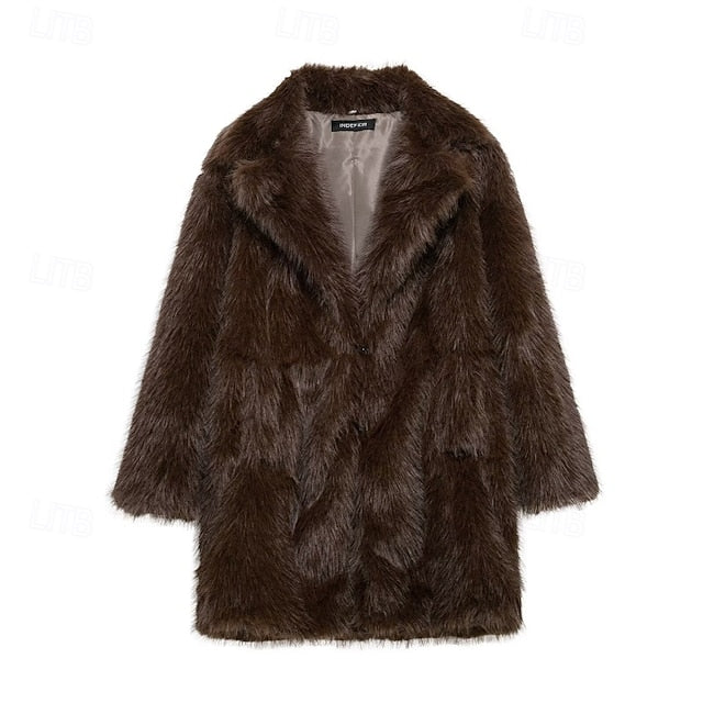 Women's Pocket Warm Fur Faux Furs Coat Comfortable