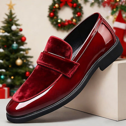 Men's Leather with Velvet Red Loafers – Sleek Design Faux