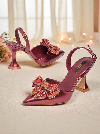 Pointed Gold Slingback - Metallic Toe High Women's Pumps