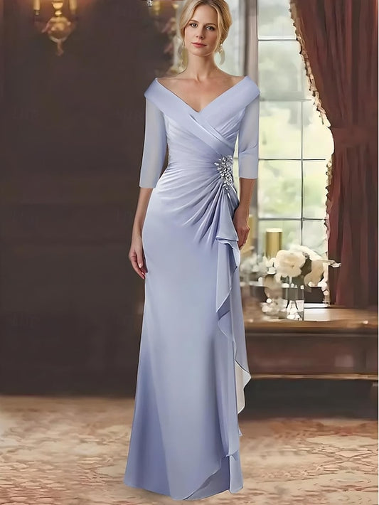 Elegant V Length the Floor A-Line Bride Neck Mother of Dress