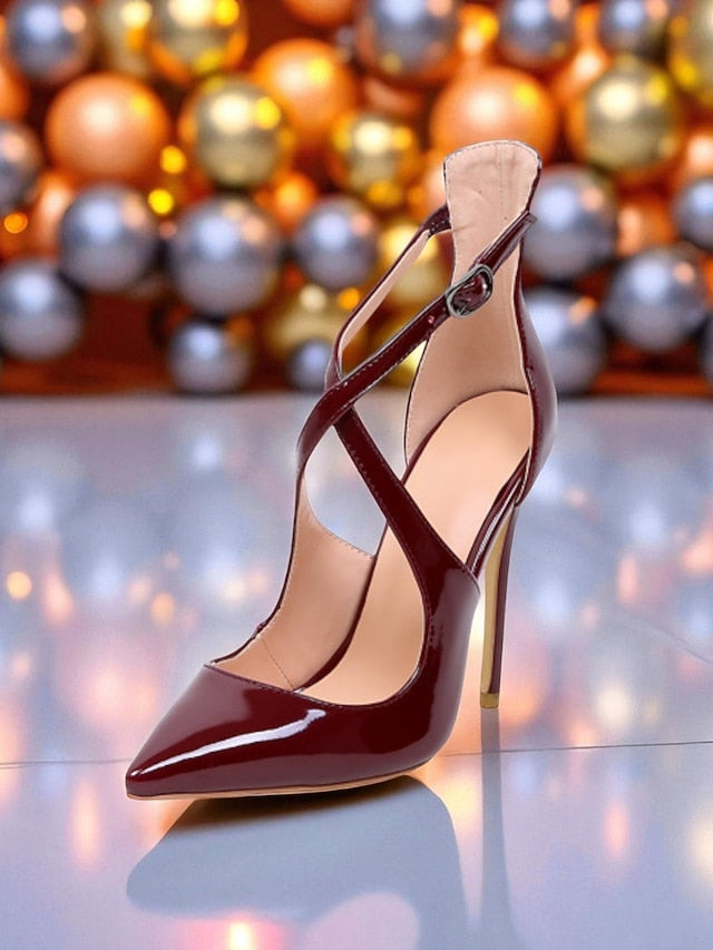Stiletto Leather Heels Women's Strappy Patent - Purple
