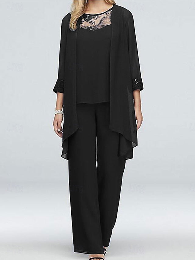 Dress Neck Vintage Crew Elegant 3 Piece Bride of the Mother