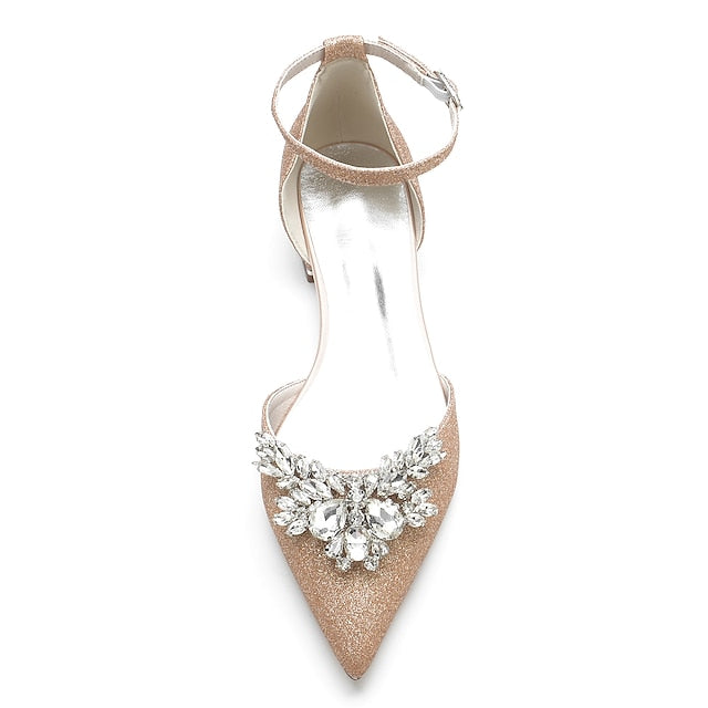 White Design Flats Rhinestone – Satin with Floral Women's