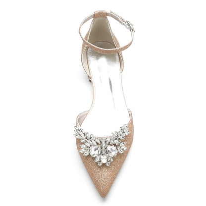 White Design Flats Rhinestone – Satin with Floral Women's