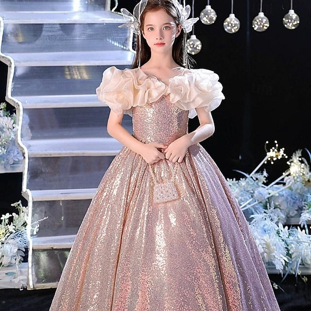 Sleeveless Performance Party Solid Color Dress Kids Girls'