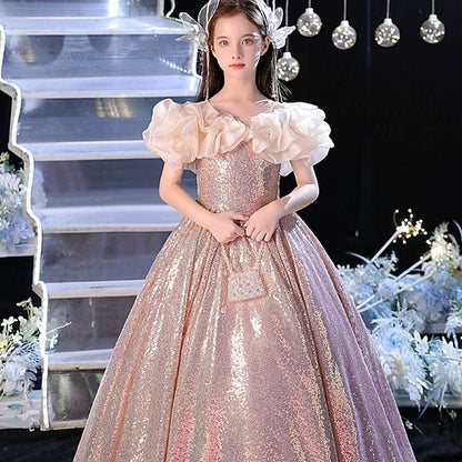 Sleeveless Performance Party Solid Color Dress Kids Girls'