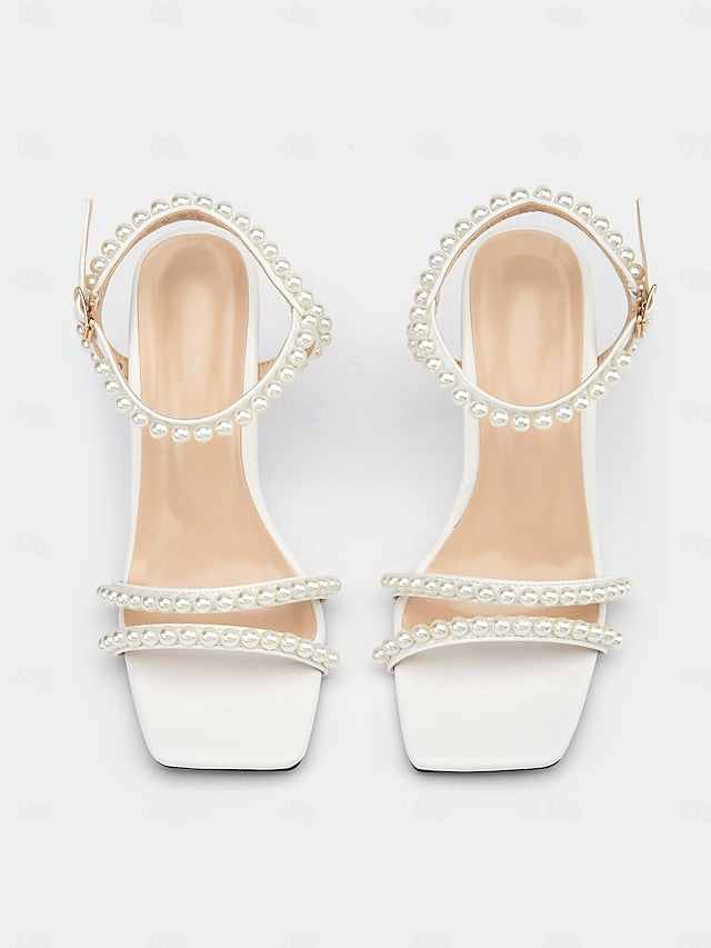 Open-Toe – Pearl-Embellished Heels Wedge Women's Elegant