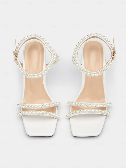 Open-Toe – Pearl-Embellished Heels Wedge Women's Elegant