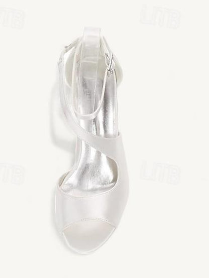 Kitten Wedding Shoes Bridal Buckle Heel Open Women's