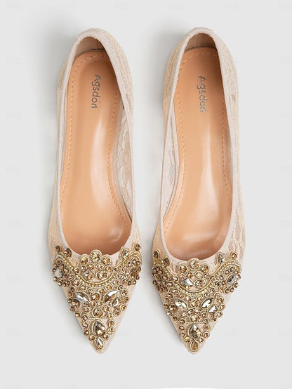 Ballet Ornate Beige with Elegant Lace Flats Women's