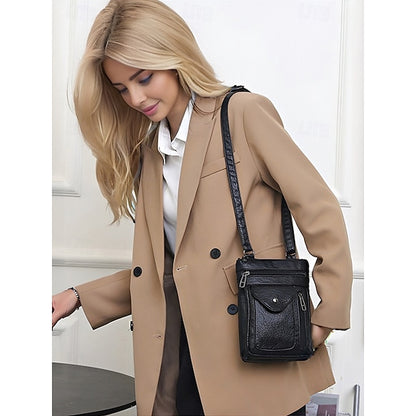 Leder Vintage Multi-Pocket Crossbody Damen Faux - Tasche