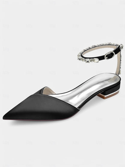 Crystal-Ankle Strap Satin – Chic Black Wedding with Shoes