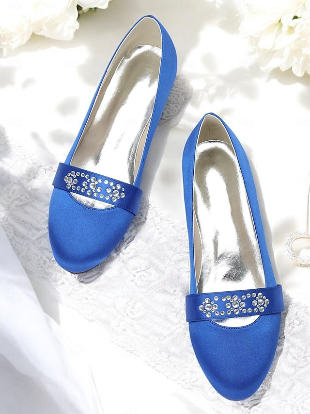 Heels with Blue Rhinestone Women's Kitten Satin