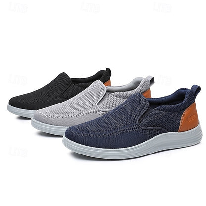 – Knit Navy Stretch Slip-On Sneakers Breathable Men's