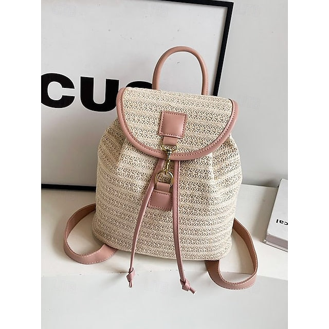 Straw Rattan Women with Bag Woven – Boho for Backpack Travel