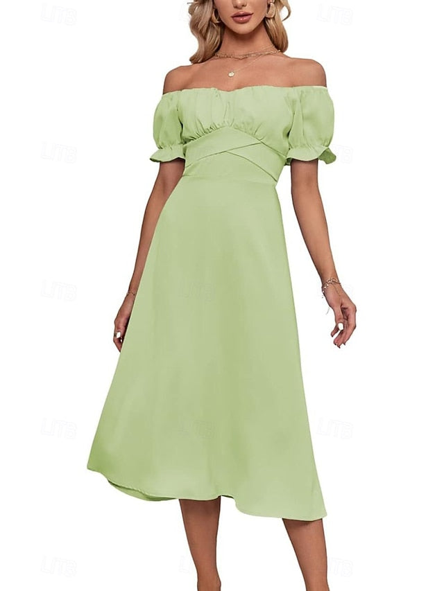 Women's Midi Dress Cotton Linen Dress Fashion Basic Modern