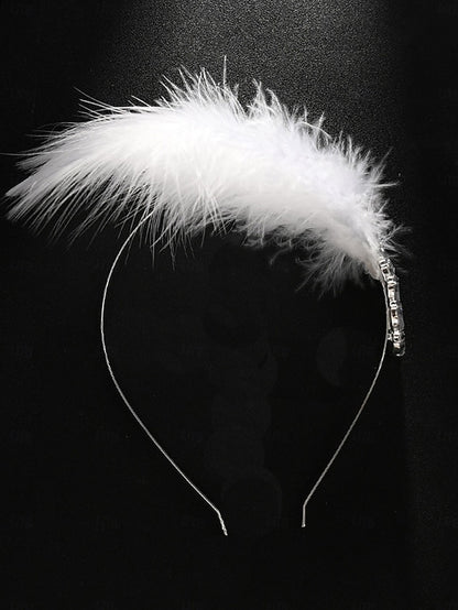 Women's Clip Crystal White Hair Feather - Vintage