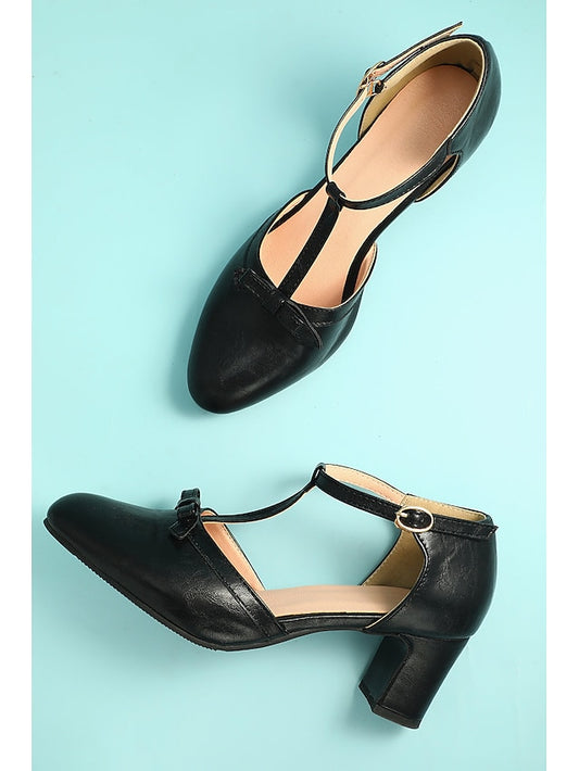 heels Chunky Vintage Retro Heels Roaring T-strap 1950s Shoes 20s