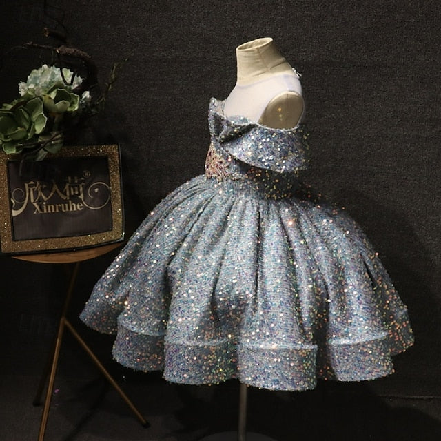 Kids Party Girls' Dress Short Solid Sleeve Color