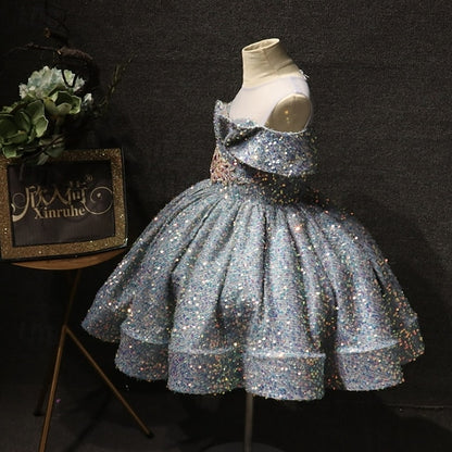 Kids Party Girls' Dress Short Solid Sleeve Color