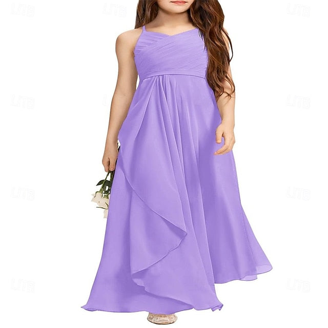 Flowy Girls Halter Junior A-Line Girl Dress Bridesmaid Flower