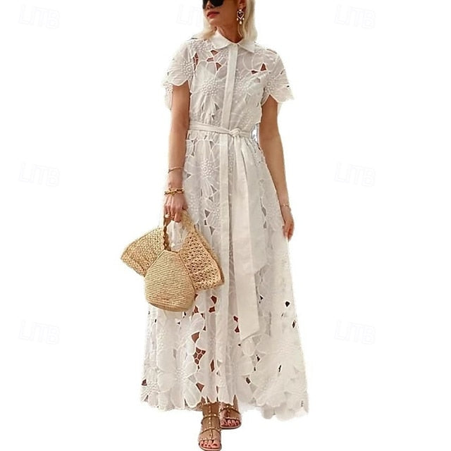Women's Long Dress Maxi Dress White Dress Lace Dress Sheath
