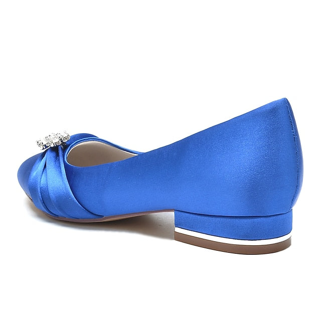with Women's Satin Flats Rhinestone Blue Wedding Light