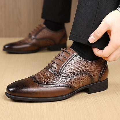 Crocodile Shoes Faux Oxford – Leather Brown Pattern Men's