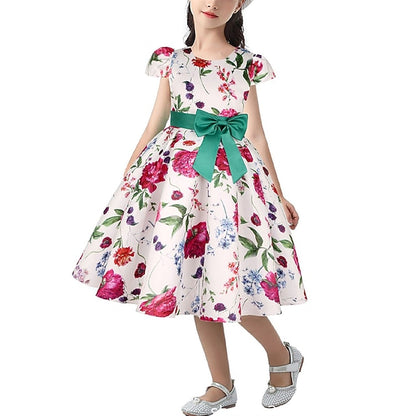 Party Girls' Floral Kids Flower Dress Short Sleeve