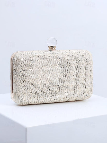Elegant Pearl Clutch Straw Purse Clasp - with Stylish