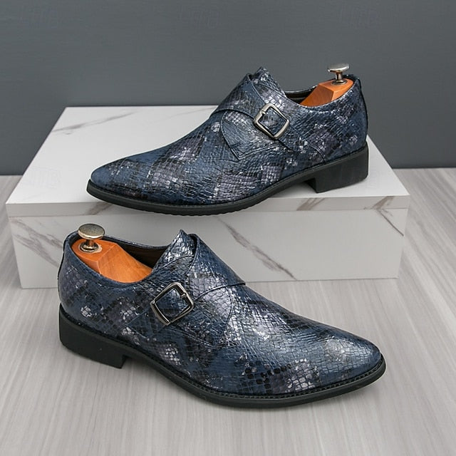 Men Monk – Formal Shoes Snake Classic Print for Strap Brown