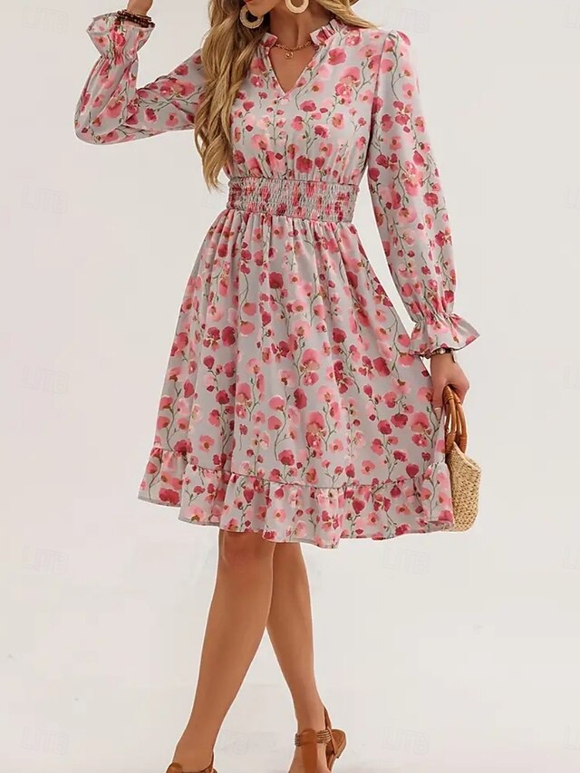 Women's Knee Length Dress A Line Dress Floral Dress Elegant