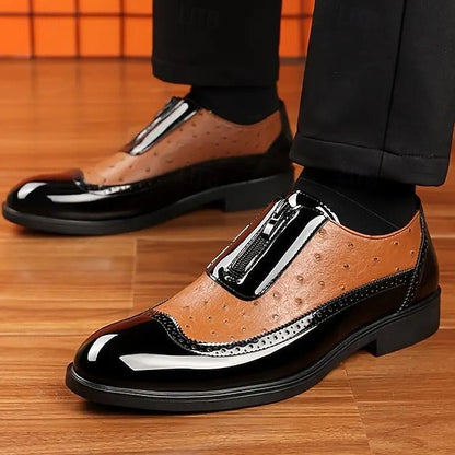 Patent Black Formal and Colorblock Men's Tan Shoes with