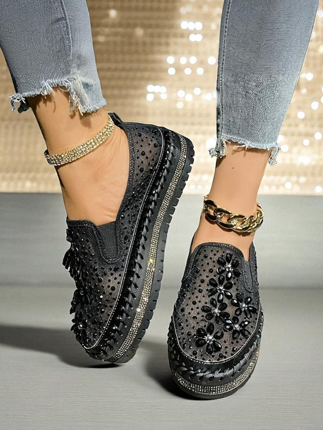 Sneakers Embellished Mesh Rhinestone with Slip-On Women's