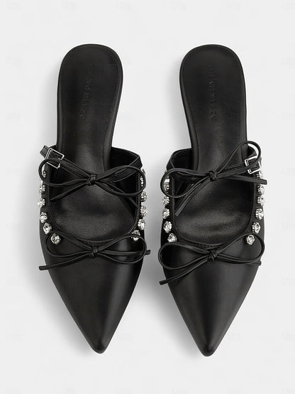 with Rhinestone Black Toe Pointed Women's Flats