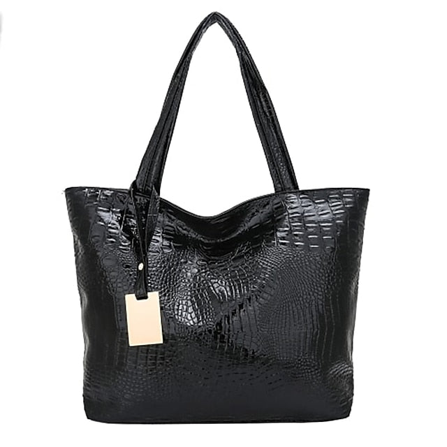 Tasche Faux Große Tote Geprägte Damen Kroko Silber | Kapazität