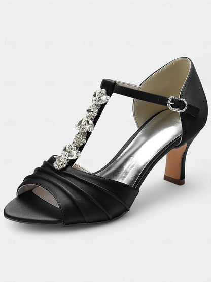 Open-Toe Bridal Satin White Detail Crystal Heels – with