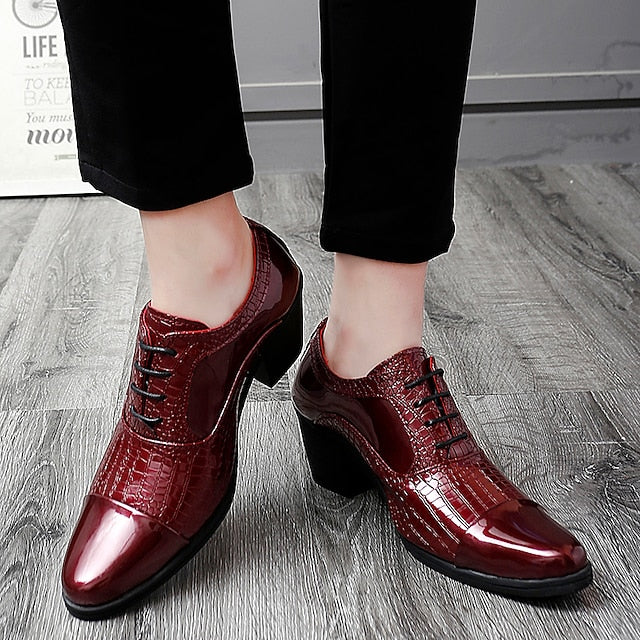 Men's Black Crocodile Leather Faux Patent Oxford Pattern