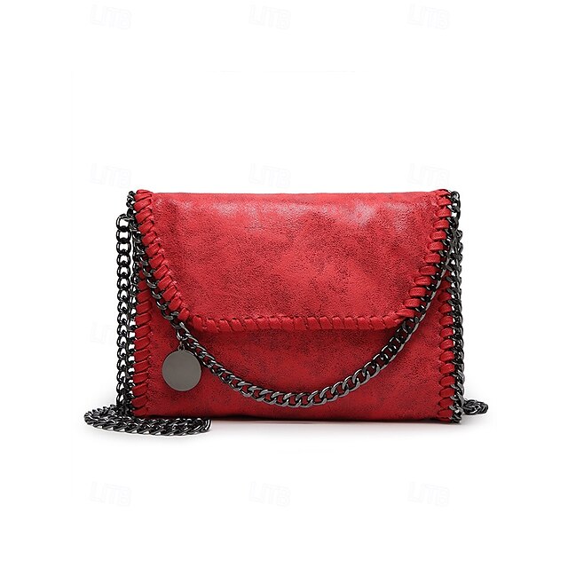 Kunstledertasche mit Kette in Rot mit Überwendlingsstich-Schulterdetails