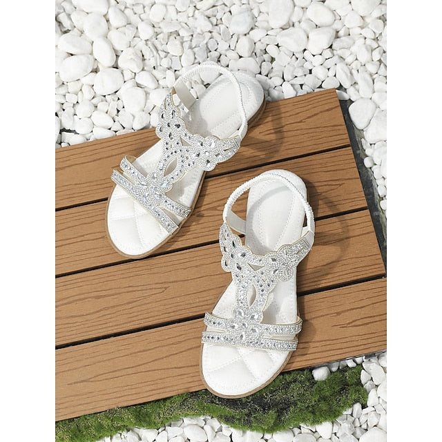 Flat Sandals Silver Women's – T-Strap Rhinestone Boho
