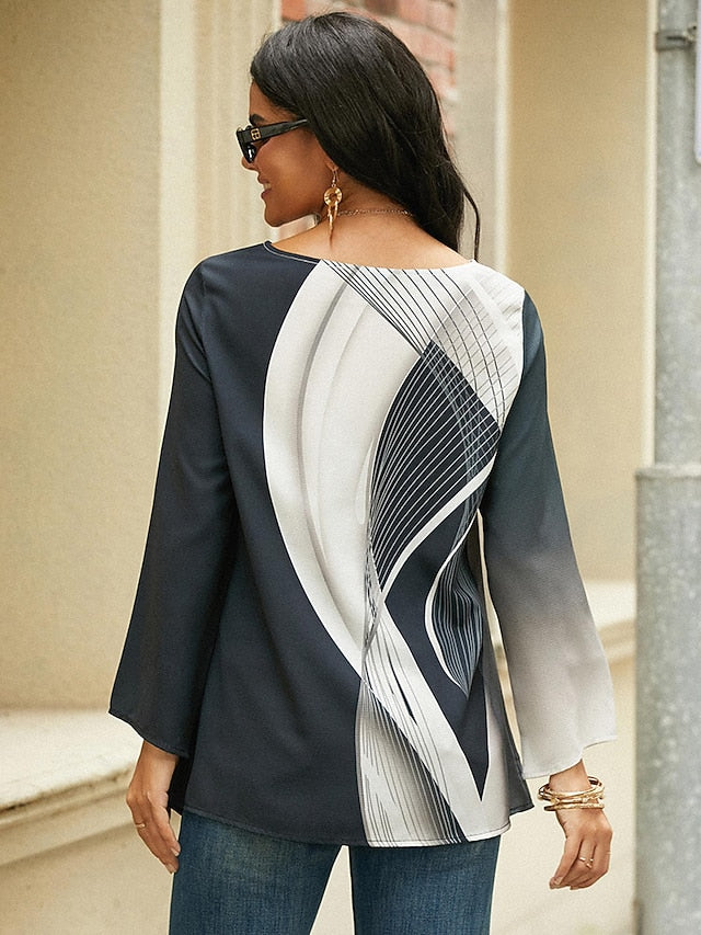 Women's Blouse Long Sleeve Asymmetrical Hem Chiffon Basic