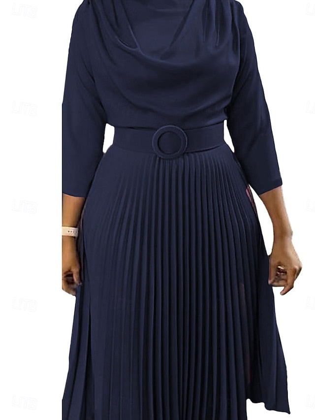 Women's Plain Dress Maxi Dress With Belt Elegant Crew Neck