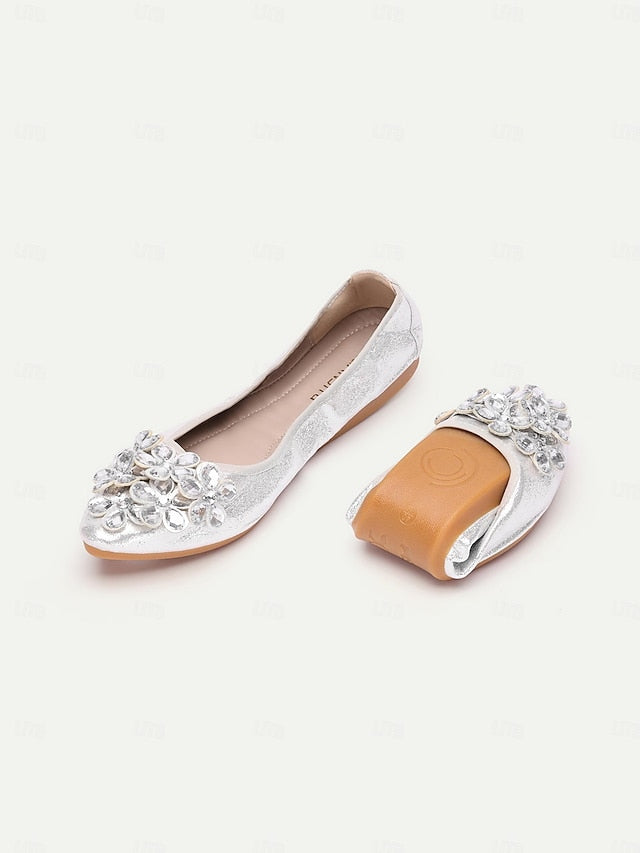Foldable Flats Rhinestone Women's with Silver