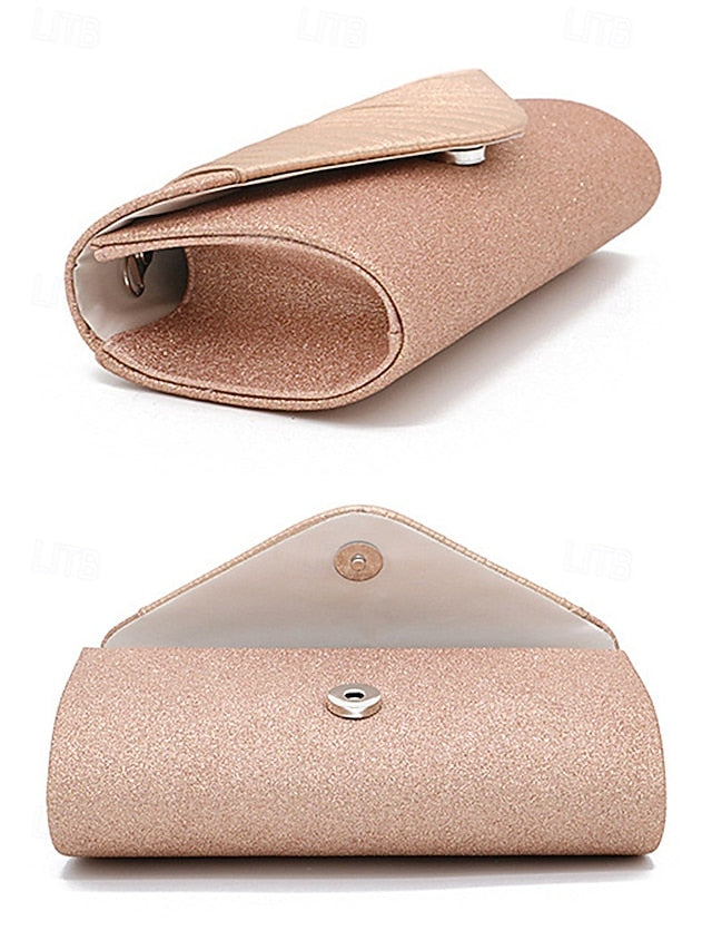 Evening Design Pleated Bag Clutch Glitter with – Champagne